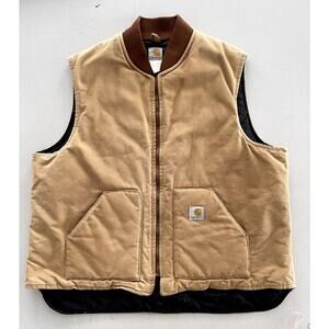 Carhartt Sz 3XL Tall Duck Work Vest Tan Canvas Quilted Lined Vintage Y2K Rugged
